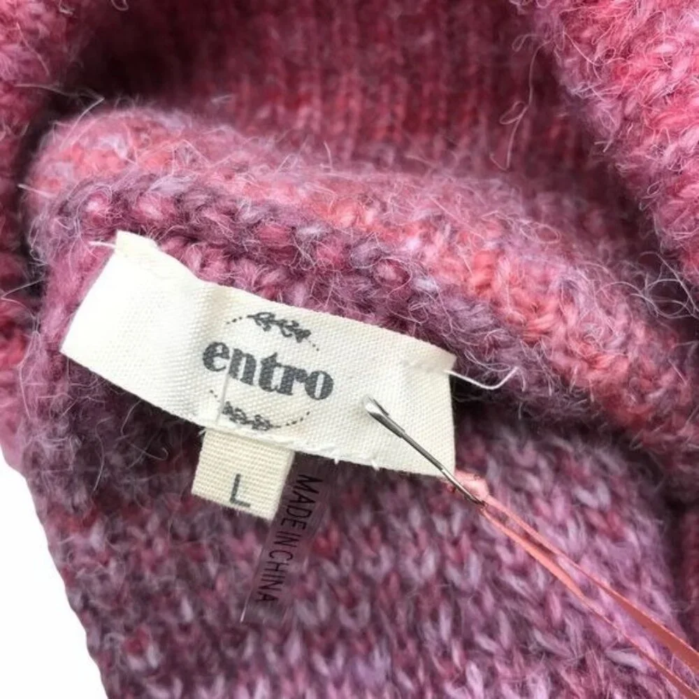NWT ENTRO Ombre Turtleneck Sweater L Stripe Knit LS Drop Shoulders Winter NEW